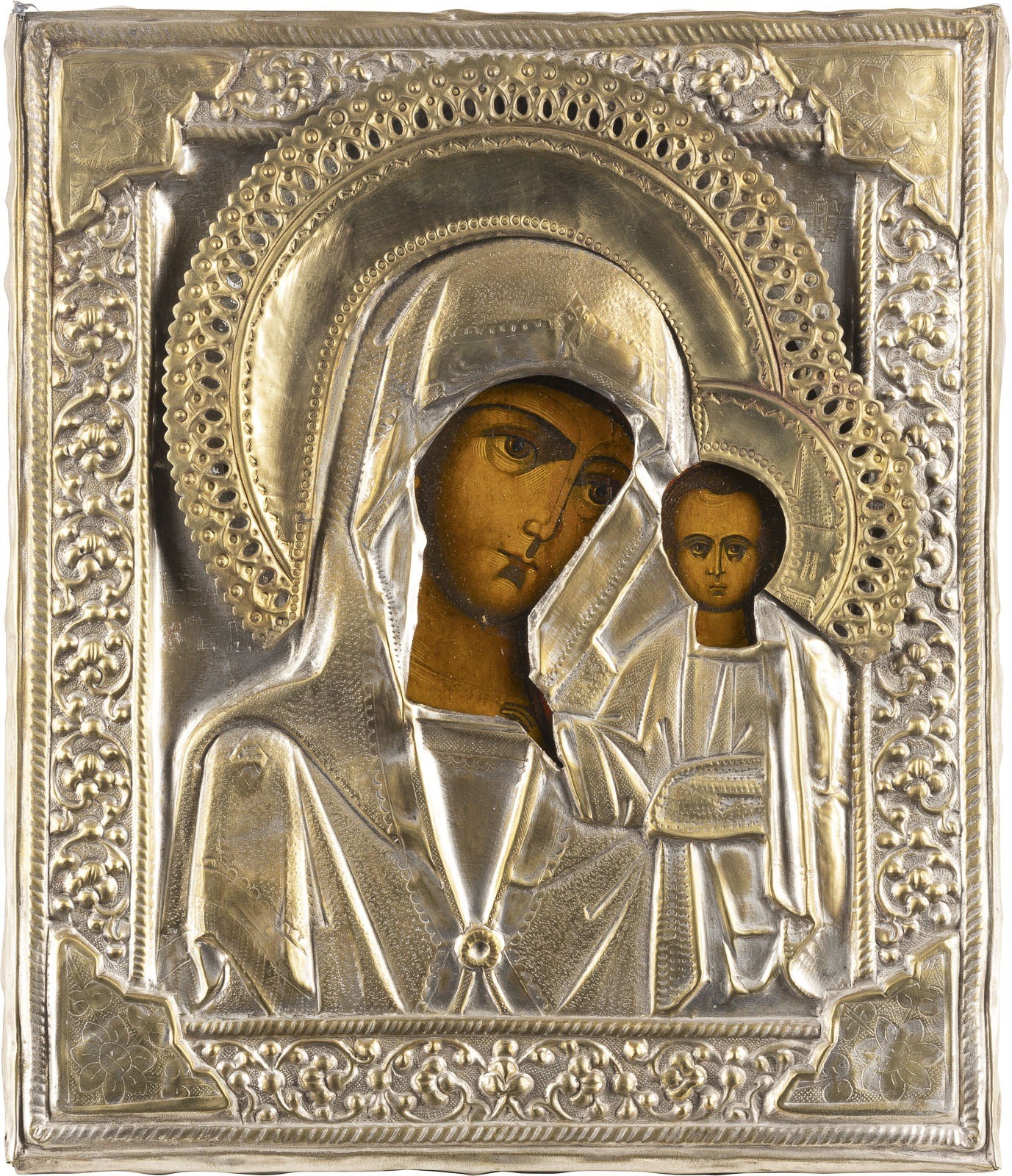 Orthodoxe Ikone „Retter, Kasan, Nikolaus“ – Triptychon Aus Byzantinischem Silber, 12,7 X 6,4 Cm