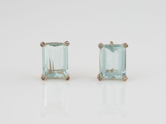 Bild PAAR AQUAMARIN-OHRSTECKER MIT DIAMANTBESATZ
