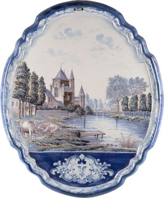 Auktion <br>GROSSE WANDPLATTE MIT FLUSSLANDSCHAFT