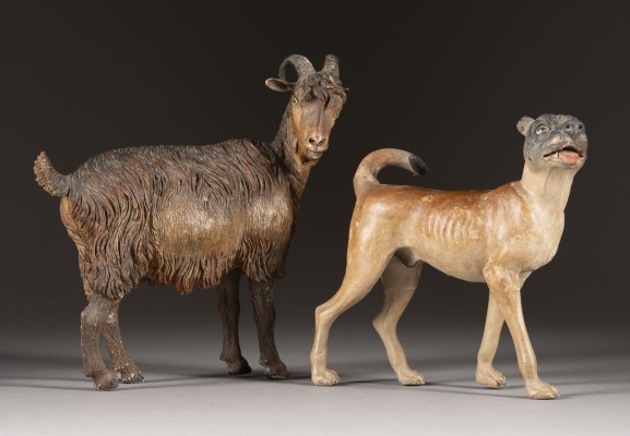 Auction <br>KRIPPENFIGUR 'HUND' UND 'ZIEGENBOCK'