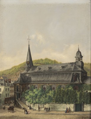 Auktion <br>Blick auf einen belebten Kirchplatz, verm. in Dresden