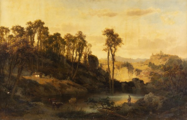 Auktion <br>Hirte und sein Vieh in einer weiten Landschaft
