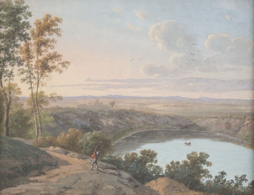 Auktion <br>Landschaft mit See und Wanderer
