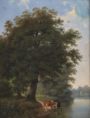 Auktion <br>Landschaft mit Kühen am Wasser