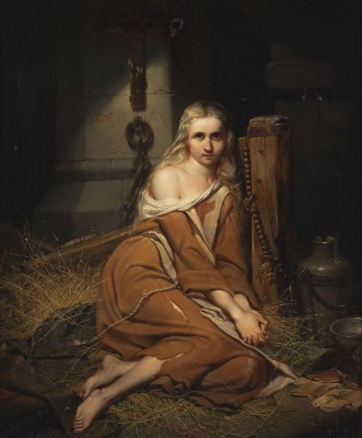 Auction <br>Junge Frau umgeben von den Symbolen des christlichen Glaubens in einem Gefängnis (wohl 1851)