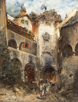 Auktion <br>Gasse mit Torturm und Staffage (1879)