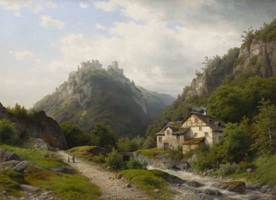 Auction <br>Großformatige Landschaft 'Motiv aus dem Engen Mölle-Thal bei Oberwesel am Rhein' (1900)