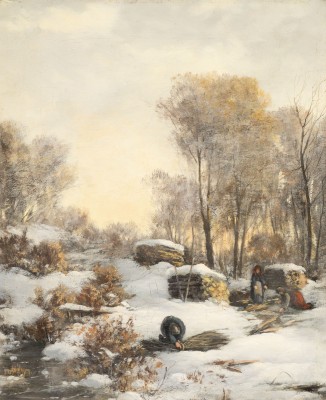 Picture Holzsammlerinen in verschneitem Winterwald