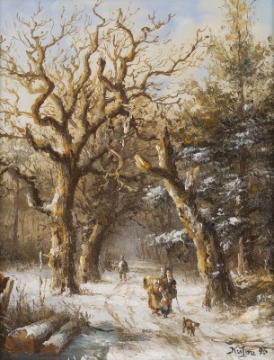 Auktion <br>Zwei Gemälde: 'Winterwanderung' (1995). Wintervergnügen (1992)