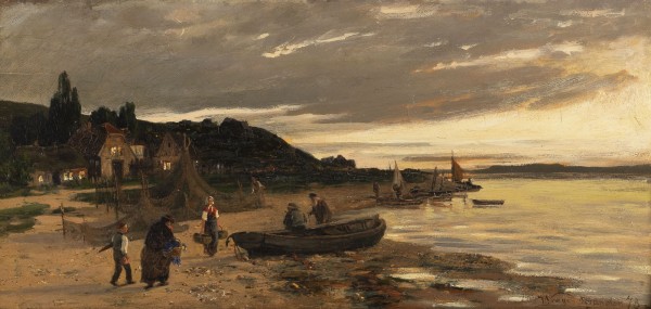 Auktion <br>Blick auf ein Fischerdorf im Abendlicht (1873)