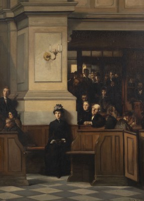 Auction <br>Interieur der alten Kreuzkirche in Dresden mit Figuren von Gottesdienstbesuchern