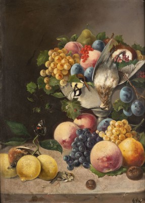 Auction <br>Stilleben mit Früchten und Vögeln (1853)