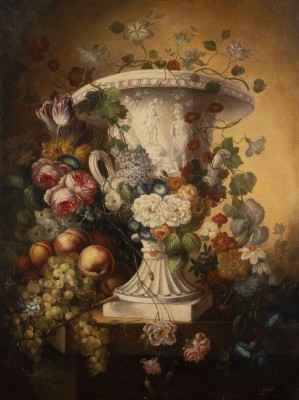 Auction <br>Großes Stillleben mit Blumen in einer Medici Vase