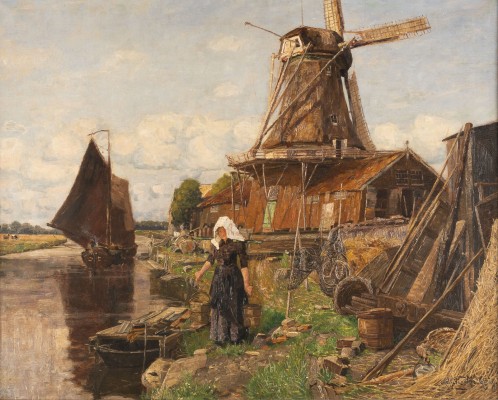 Auktion <br>Niederländische Sommerlandschaft mit Windmühle