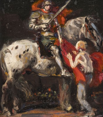 Auktion <br>Skizze eines Gemäldes 'St. Martin: Mantelteilung. Im Hintergrund Ansicht von Düsseldorf' (Stadtmuseum Düsseldorf)