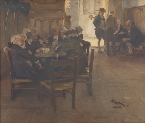 Auktion <br>Fröhliche Gesellschaft in einem Wirtshaus