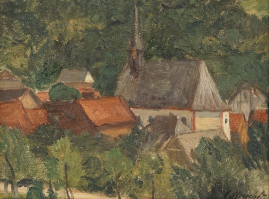 Auktion <br>Blick auf ein Städtchen mit Kirche