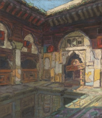 Auktion <br>Mappe mit 5 Pastellen, die orientalische Architektur darstellen