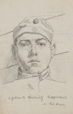 Bild Konvolut von 35 Zeichnungen aus dem Ersten Weltkrieg, darunter Selbstporträt, Porträts von Soldaten, Skizzen aus den Kriegsgefangenenlagern in Mangien und Montmin (?) (1917, 1918)