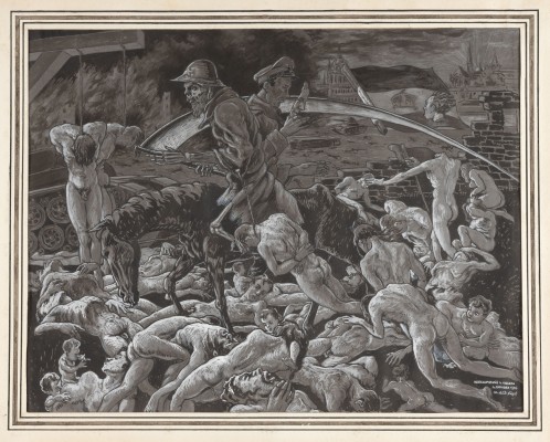 Auktion <br>Konvolut von 7 Arbeiten: Volksaufstand in Ungarn (1956), Die Jagt nach dem Mamon (1957), 'Russischer Totentanz' Blatt 1 und 2 (1942), 3 Porträts von russischen Kriegsgefangenen (1942)