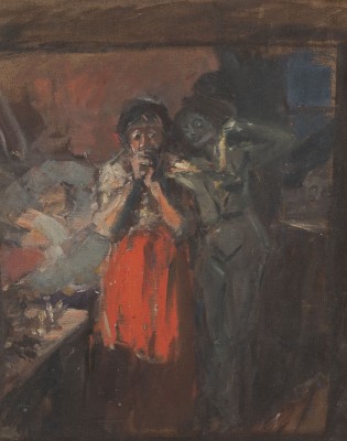 Auktion <br>Sammlung von 11 Ölskizzen: Akt, Fünf Landschaften, Drei Interieurszenen, Herrenbildnis, Junge (Bleistift auf Leinwand)