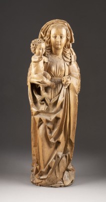 Auktion <br>BEDEUTENDE FIGUR DER GOTTESMUTTER MIT DEM CHRISTUSKIND