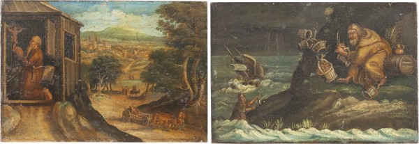 Auktion <br>PAAR TAFELN MIT SZENEN AUS DEM LEBEN DES HEILGEN AUXENTIUS