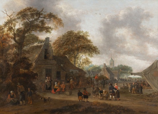 Auktion <br>MARKTTAG IN EINEM NIEDERLÄNDISCHEN DORF MIT KINDERN UND FEIERNDEN BAUERN