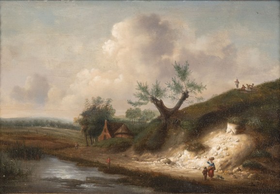 Auktion <br>LANDSCHAFT MIT BÄUERLICHEM ANWESEN UND PERSONENSTAFFAGE