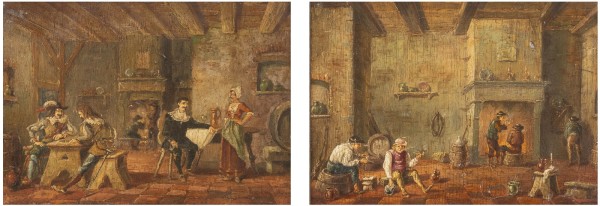 Auktion <br>EIN PAAR INTERIEURS: PFEIFE RAUCHENDE BAUERN / IM WIRTSHAUS