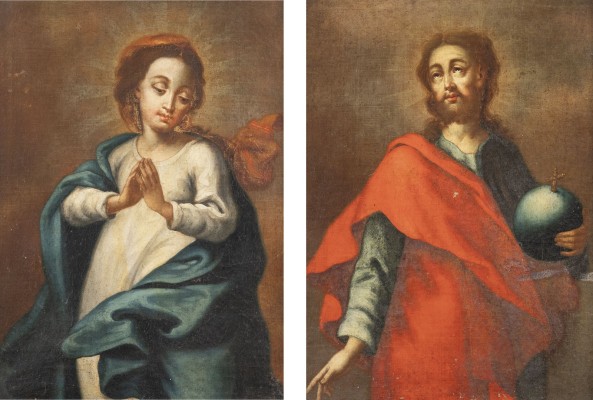 Auction <br>PAAR GEMÄLDE: CHRISTUS MIT DER WELTKUGEL / DIE BETENDE JUNGFRAU MARIA
