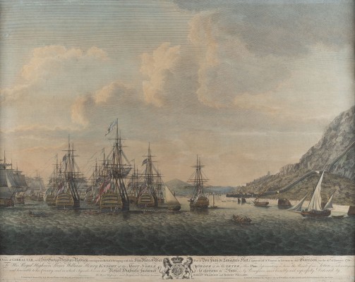 Bild 'A VIEW OF GIBRALTAR WITH SIR GEORGE BRYDGES RODNEY COMING TO ITS RELIEF (...)' (1782)