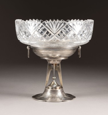 Auction <br>A MODERN SILVER-MOUNTED CUT-GLASS TAZZA