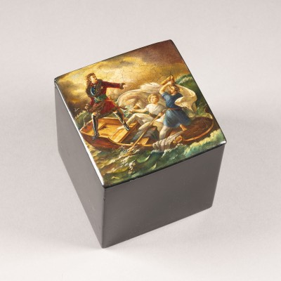 Auction <br>A PAPIER-MACHÉ AND LACQUER BOX SHOWING PETER THE GREAT CROSSING THE NEVA RIVER