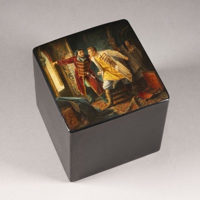 Auction <br>A PAPIER-MACHÉ AND LACQUER BOX SHOWING 'THE LAST MINUTES OF FALSE DMITRIY I' AFTER KARL