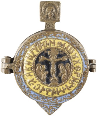 Auction <br>A FINE DIPTYCH SHOWING THE OLD TESTAMENT TRINITY AND THE MOTHER OF GOD OF THE SIGN