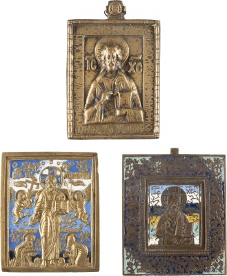 Bild DREI BRONZE-IKONEN: CHRISTUS PANTOKRATOR UND CHRISTUS VON SMOLENSK