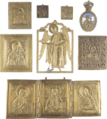 Bild ACHT BRONZE-IKONEN: GNADENBILDER DER GOTTESMUTTER, DEESIS, ERZENGEL GABRIEL UND HEILIGE
