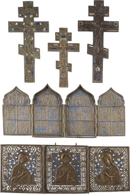 Picture FÜNF BRONZE-IKONEN: DREI KRUZIFIXE, TRIPTYCHON MIT DEESIS UND TETRAPTYCHON