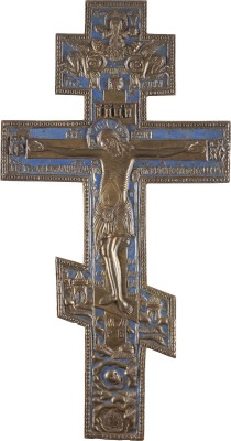 Auction <br>A BRASS AND ENAMEL CRUCIFIX