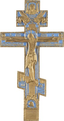 Auction <br>A BRASS AND ENAMEL CRUCIFIX