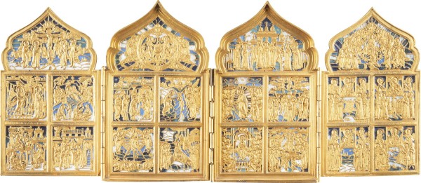 Auktion <br>FEINES TETRAPYTCHON MIT DEN HOCHFESTEN DES ORTHODOXEN KIRCHENJAHRES