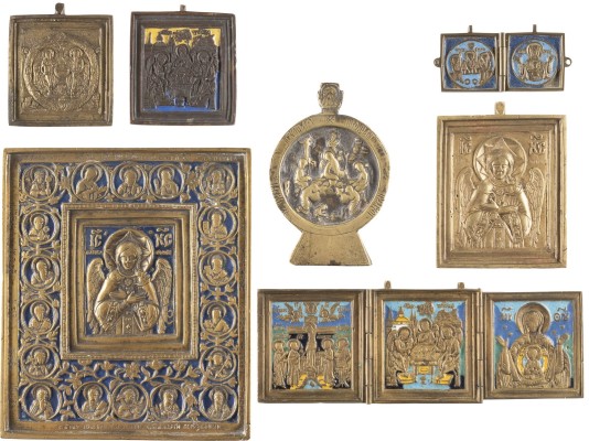 Picture SIEBEN BRONZE-IKONEN: ALTTESTAMENTLICHE DREIFALTIGKEIT UND CHRISTUS, DAS GÜTIGE SCHWEIGEN