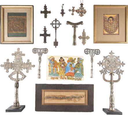 Picture 15-TEILIGE SAMMLUNG VON KOPTISCHEN KREUZEN, GRIFFEN VON BISCHOFSSTÄBEN, TEXTILFRAGMENTE UND EINE MALEREI