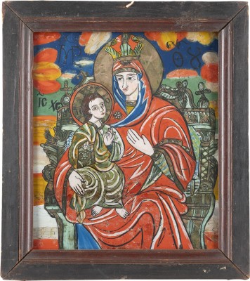 Auction <br>A REVERSE PAINTING ON GLASS SHOWING THE HODIGITRIA MOTHER OF GOD