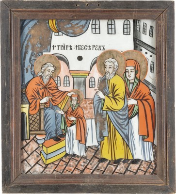 Picture HINTERGLAS-IKONE MIT DEM TEMPELGANG DER GOTTESMUTTER