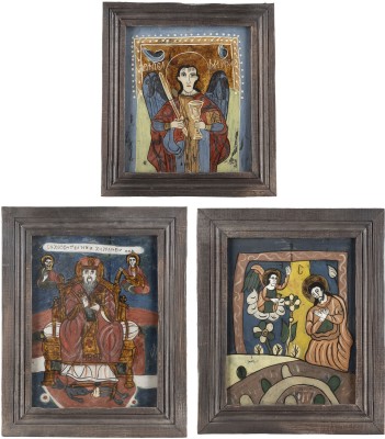 Auction <br>THREE REVERSE PAINTINGS ON GLASS: ST. CHARALAMBOS, THE AGONY IN THE GARDEN AND THE