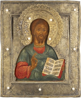 Auktion <br>IKONE MIT CHRISTUS PANTOKRATOR MIT RIZA