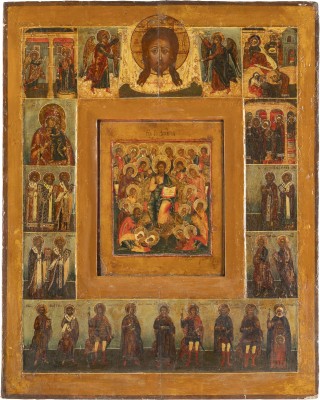 Picture MONUMENTALE IKONE MIT ERWEITERTER DEESIS UND SEPARATEM RAHMEN MIT DEM MANDYLION UND HEILIGEN