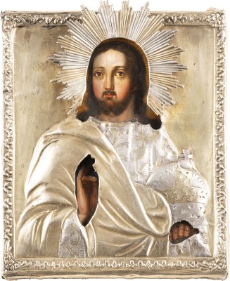 Picture KLEINE IKONE MIT CHRISTUS DEM WELTENHERRSCHER MIT VERMEIL-OKLAD